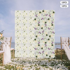12PCS Artificial Flower Wall Background Silk Rose Mat for Wedding Backdrop Decor
