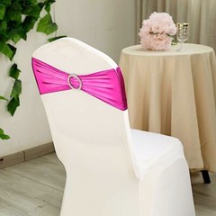 10 Fuchsia Metallic Spandex Chair Sashes with Silver Buckles Wedding Decorations