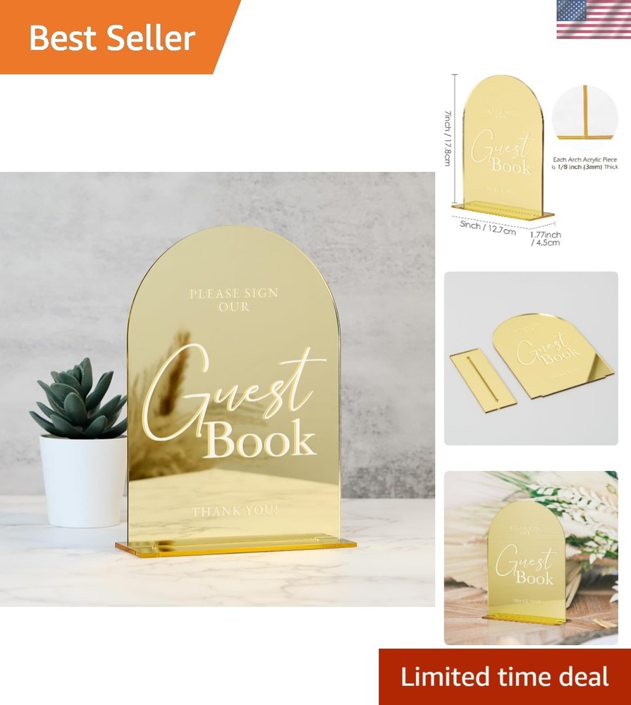 Versatile 5×7″ Gold Mirror Acrylic Wedding Sign for Guest Engagement & Memories