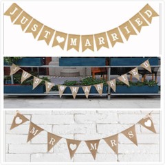 Burlap JUST MARRIED Wedding Banner Mr Mrs Rustic Party Decoration Anniversary