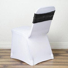 10 Black Spandex Sequined CHAIR SASHES Ties Wraps Wedding Party Decorations