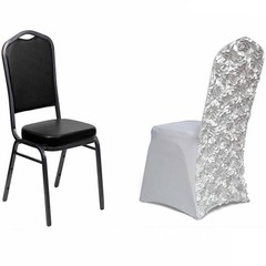 Silver Satin Rosette SPANDEX Stretchable Banquet CHAIR COVER Light Gray