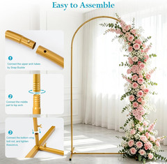 6.6 FT Metal Arch Backdrop Stand, Gold | Wedding Arch, Balloon Arch Stand, for P