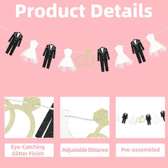 Bride and Groom Wedding Dress Garland Banner, 9.8 Ft Hanging Tuxedo and Gown wit