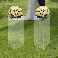 2x Acrylic Column Flower Stand Crystal Chains Geometric Wedding Centerpieces
