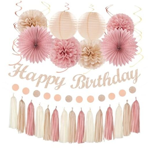 Blush-Pink Champagne Beige Happy-Birthday Party Champagne Blush Pink Beige