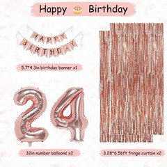 24th Rose Gold Birthday Party Decorations for Women, Rose Gold Happy Birthday…