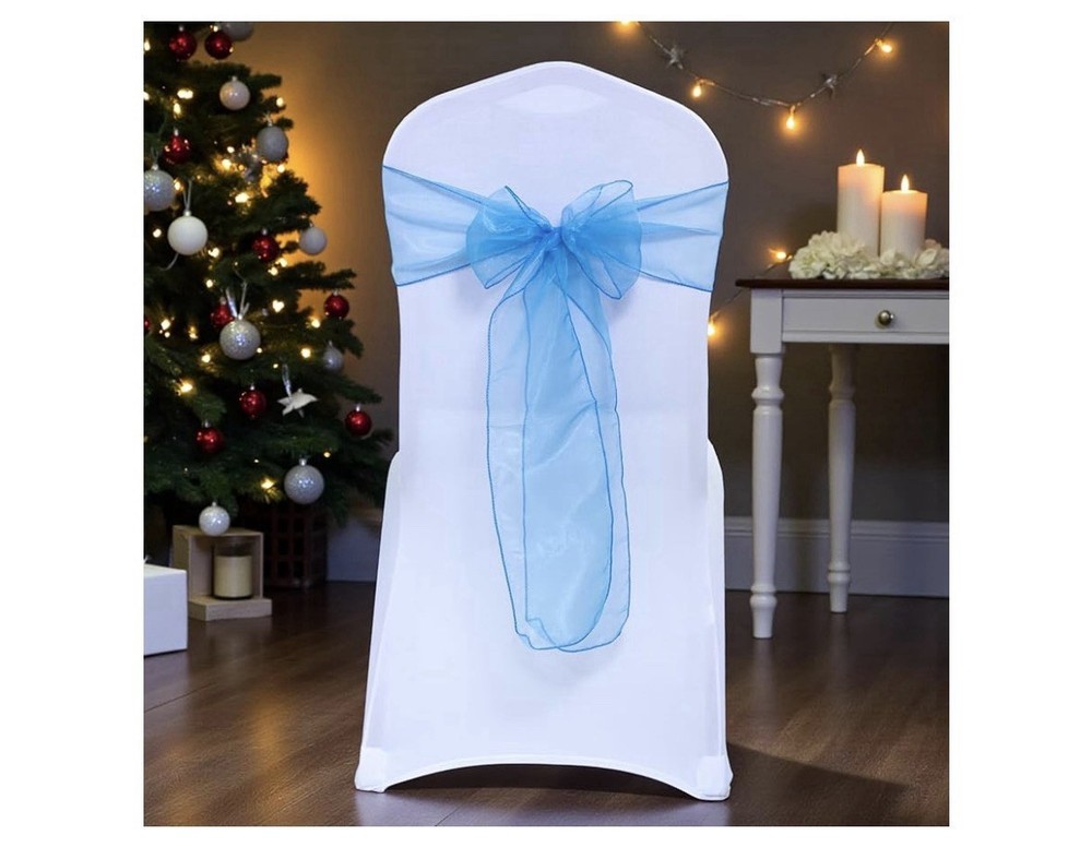 Pack of 25 PCS Blue Organza Chair Sashes