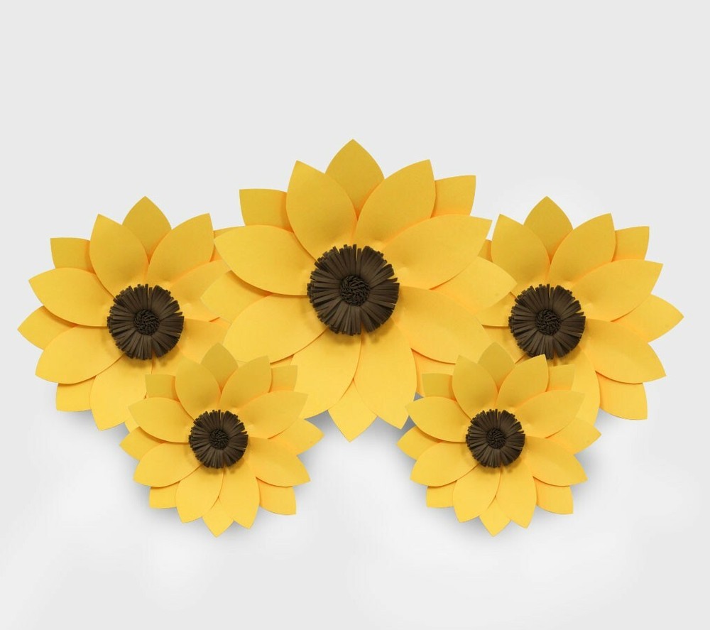 Decor In The Box 5 Piece Handmade Paper Flower Set Fully Assembled -Sunflower