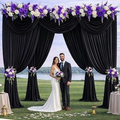 10ft x 12ft Black Backdrop Curtains, Wrinkle Free Thick Fabric Polyester Curtain