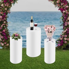 Metal Display Pedestal Stands 3 Pcs White 60×27/65×30/70x35cm Sturdy Cake Stand