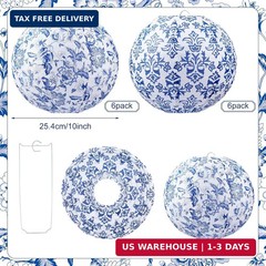Retisee 12 Pcs Chinoiserie Paper Lantern Set 10 Inches Wedding Blue and White De