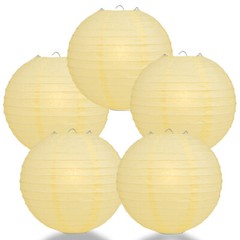 (5-PACK) 8″ Lemon Yellow Chiffon Round Paper Lantern, Even Ribbing Decoration