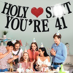 Holy You’re 41 Banner – Funny Happy 41st Birthday Bunting Sign, Cheers to 41 …