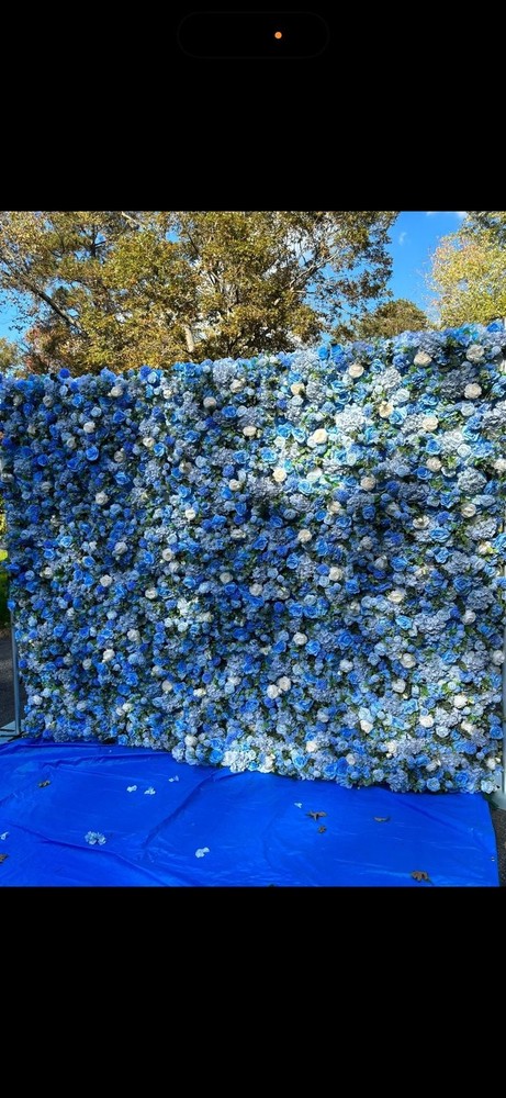 10×8 Blue and White Artificial Rose and Hydrangea Flower Wall Backdrop