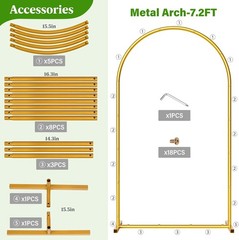 7.2FT Metal Wedding Arch Backdrop Stand for Wedding Ceremony Birthday Party Gold