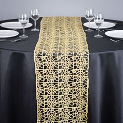 Gold Chemical Lace Sequin Table Runner 14 x 108 inch Made in USA Wedding Party