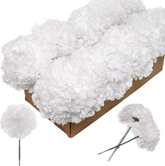 Larksilk White Carnations, Fake Flowers, 100 Pack for Events, Weddings, DIY
