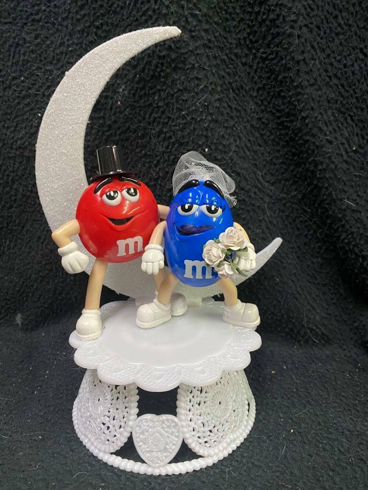 M & M Candy Wedding Cake Topper Mr Your Pick Groom Mrs BLUE Bride M&M Funny