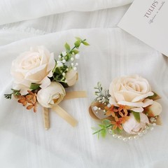 Champagne Color Rose Wrist Corsage and Boutonniere Set Artificial Corsage Wri…