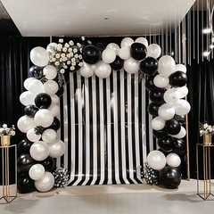 8 ft x 10 ft BLACK White Striped Satin Backdrop Curtain Panel Wedding Events
