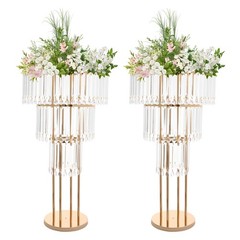 3-Tier Crystal Flower Stand Wedding Centerpieces For Tables 28.3in Tall Pair NEW