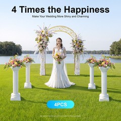 Roman Column 4 Piece Set White, Wedding Decorative Pillars Adjustable Height