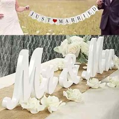 3PCS LG 4″ Size Mr & Mrs WHT Wooden Self-Standing Display/Sign Wedding/Rehearsal