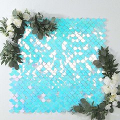 24 IRISDESCENT BLUE Mermaid Scales Sequin Wall Photo Backdrop PANELS Party