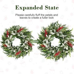 22″ Realistic Christmas Wreath with Red Berries, Winter Eucalyptus Artificial…