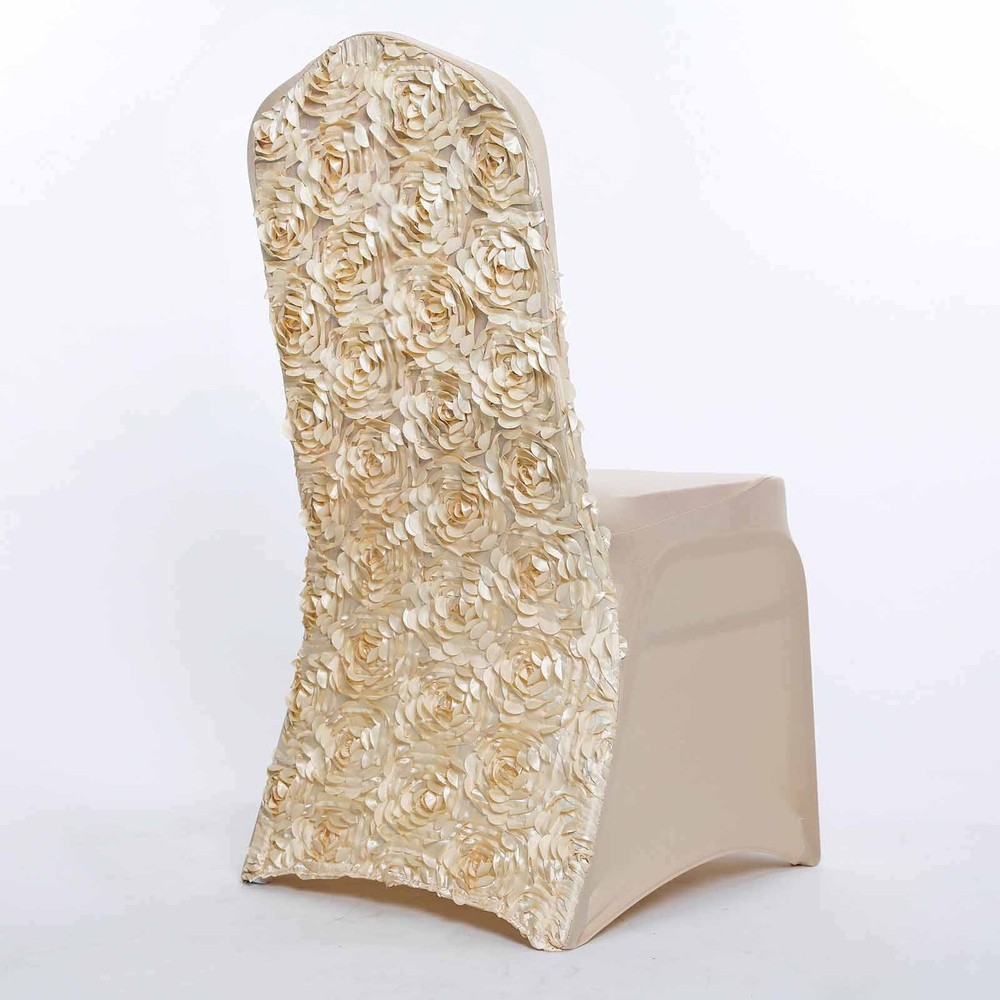 Champagne Satin Rosette SPANDEX Stretchable Banquet CHAIR COVER Wedding