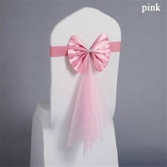 5pcs Chair Back Flower Cover Bowknot Gauze Stretch Wedding Party Decorations
