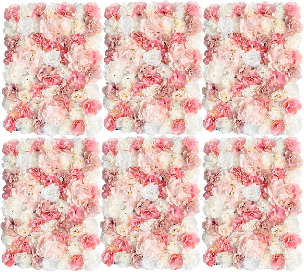 3D Flower Wall Backdrop 6 Pack, 24X16 Inch Blush Pink & Ivory Artificial Rose Pa