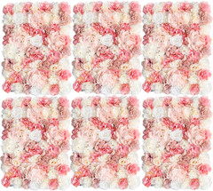 3D Flower Wall Backdrop 6 Pack, 24X16 Inch Blush Pink & Ivory Artificial Rose Pa