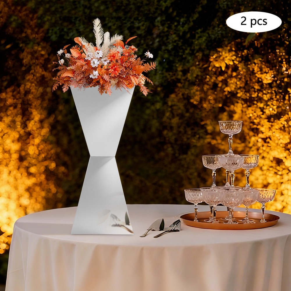2pcs Silver Flower Stands,25*60cmTable Centerpiece Decor Stand For Party,Wedding