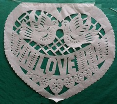 Mexican Valentine Heart Papel Picado Cutout Flags Bunting Paper Red & White