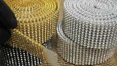 Sparkling Crystal Diamonds Rhinestone Ribbon Lattice Mesh Gold Silver Iridescent