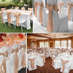 60 PCS Champagne Satin Chair Sashes Bows 7×108 Inch Universal Decor for2554