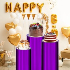 Set of 5 Cylinder Spandex Stand Covers, Purple, Foil Fabric