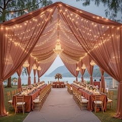 6 Panels Caramel Ceiling Drapes with Lights 60″W x 240″L (Pack of 6),