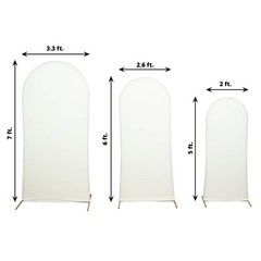 3 IVORY Matte Fitted Spandex Round Top Arch Backdrop STAND COVERS Set Events