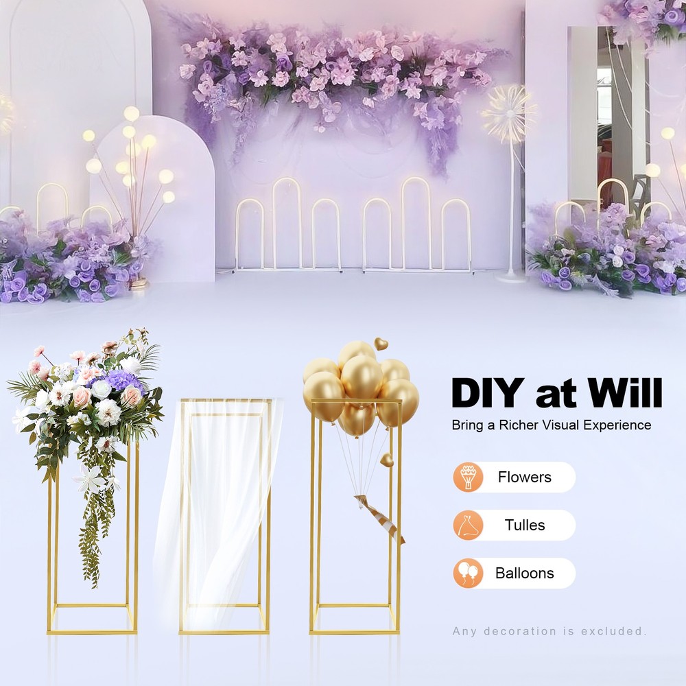 4Pcs Gold Metal Column Flower Stands Centerpiece Holder Rack Party/Wedding Decor
