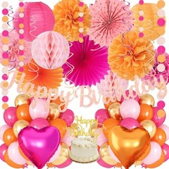 Hot-Pink Orange Birthday Decoration for Women Girl, Fall Peach Hot-pink Orange