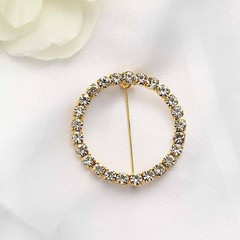 Gold 2 in Round Metal Chair Sash Pin Buckle Rhinestones Party Events Decorations
