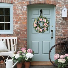 Pink Peony Front Door Wreath 24-inch Spring Flower Blue Wreath Indoor Outdoor…