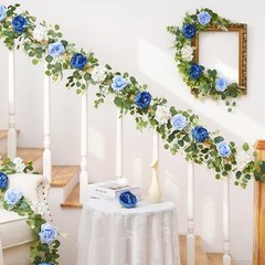 2Pcs 12 Ft Artificial Flower Garland Fake Rose Peony Floral Garland 2 Pcs Blue