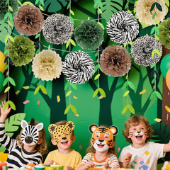 Jungle Safari Tissue Paper Pom Poms Wild Animal Zebra Leopard Print Cheetah Part