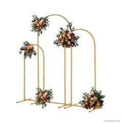 Wedding Arch Set 3 Piece Iron Frame Gold Arched Trellis 72 Inch Garden Outdoor