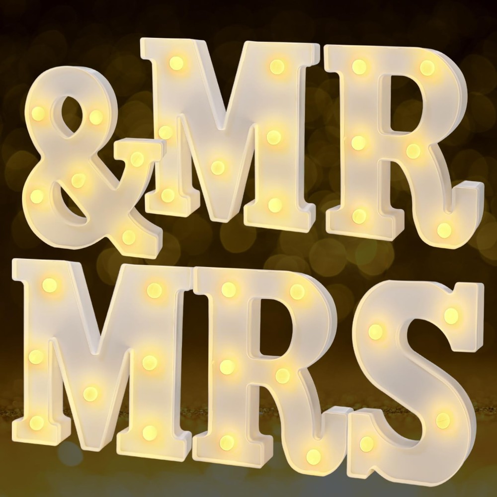 JUSTOTRY 6 Mr Mrs LED Light Up Letters Warm White Wedding Table Decor
