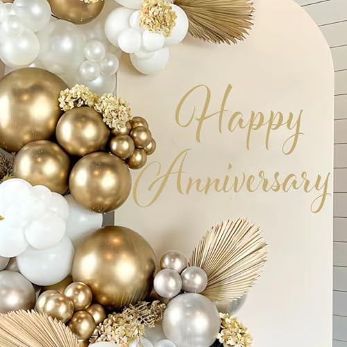 Happy Anniversary Decal Sign for Backdrop – Wedding Decorations Stickers Gold